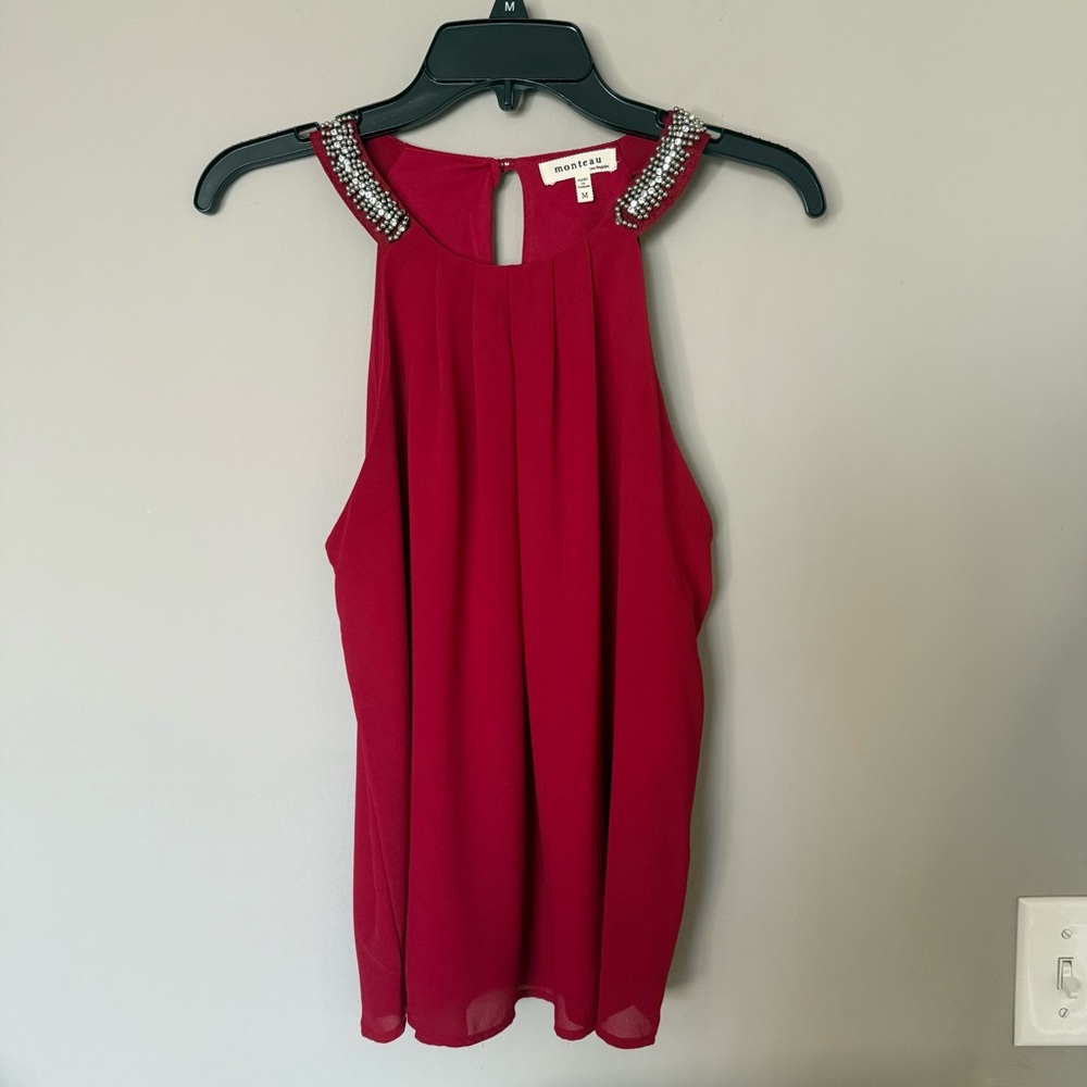 Monteau Los Angeles Red Embellished Tank Medium